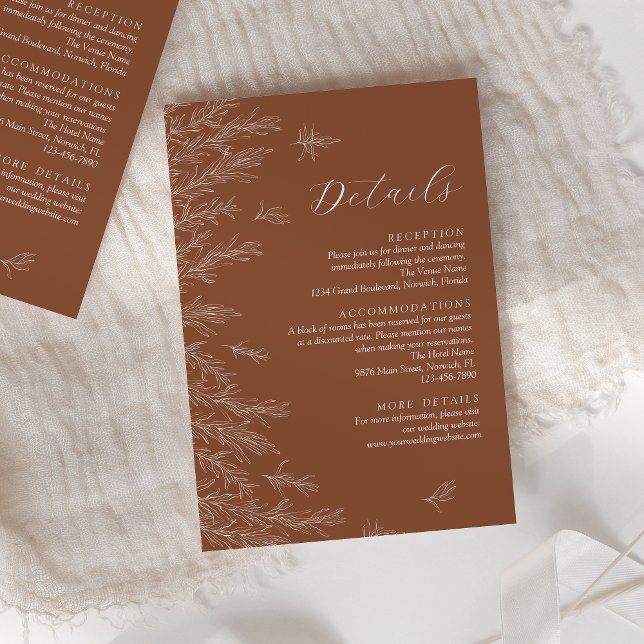 Moderne Terracotta Minimal Blätter Hochzeiten Deta Begleitkarte (Von Creator hochgeladen)