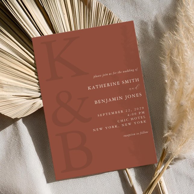 Moderne Terracotta Monogram Minimalistisch Wedding Einladung (Von Creator hochgeladen)