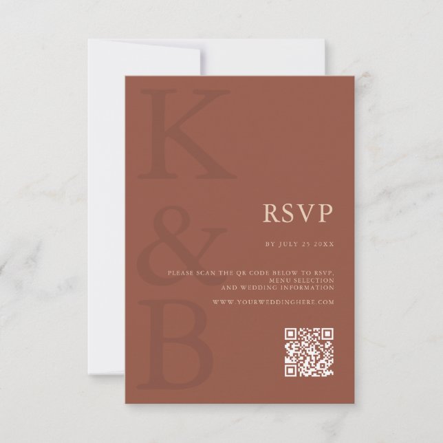 Moderne Terracotta Monogram Minimalistisch Wedding RSVP Karte (Vorderseite)
