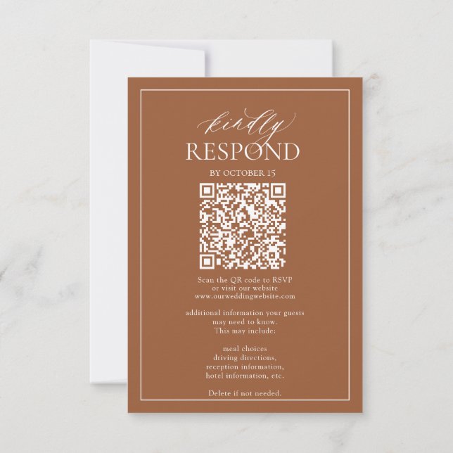 Moderne Terracotta Monogram Wedding QR Code UAWG RSVP Karte (Rückseite)