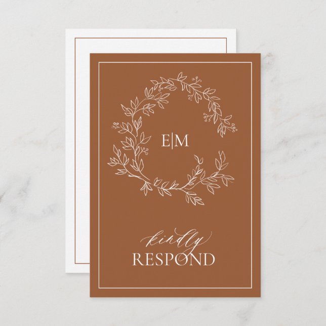 Moderne Terracotta Monogram Wedding RSVP Card (Vorne/Hinten)