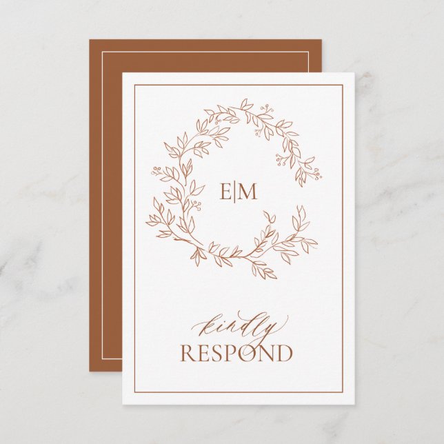 Moderne Terracotta Monogram Wedding RSVP Card (Vorne/Hinten)