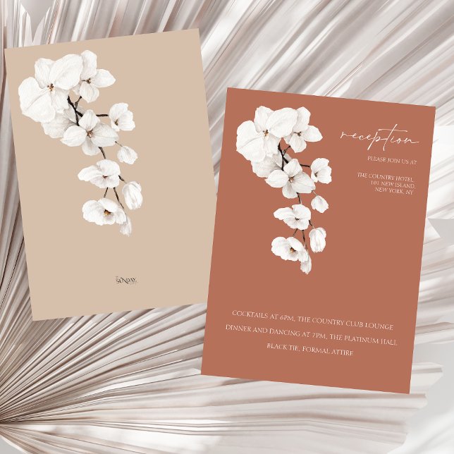 Moderne Terracotta Orchid Hochzeitsempfang Begleitkarte (Modern Terracotta Orchids Wedding Reception Enclosure Card)