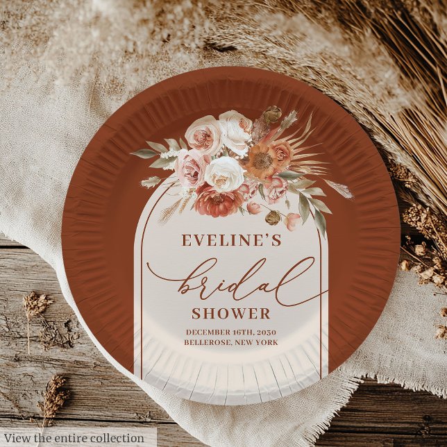 Moderne Terracotta Pampas Grass Floral Paper Telle Pappteller (Modern Terracotta Pampas Grass Floral Paper Plates)