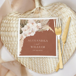 Moderne Terracotta Pampas Grass Floral Wedding Serviette