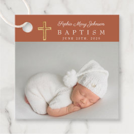 Moderne Terracotta Script Foto Taufe Vielen Dank Geschenkanhänger