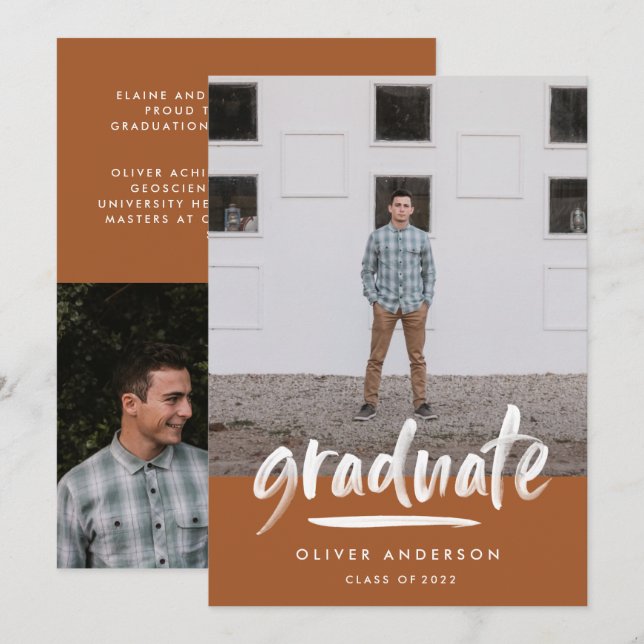 Moderne Terracotta-Skripte mit mehreren Fotos Absc Einladung (Vorne/Hinten)