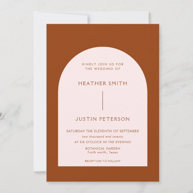 Moderne Terracotta und Blush Wedding Einladungen (Vorderseite)