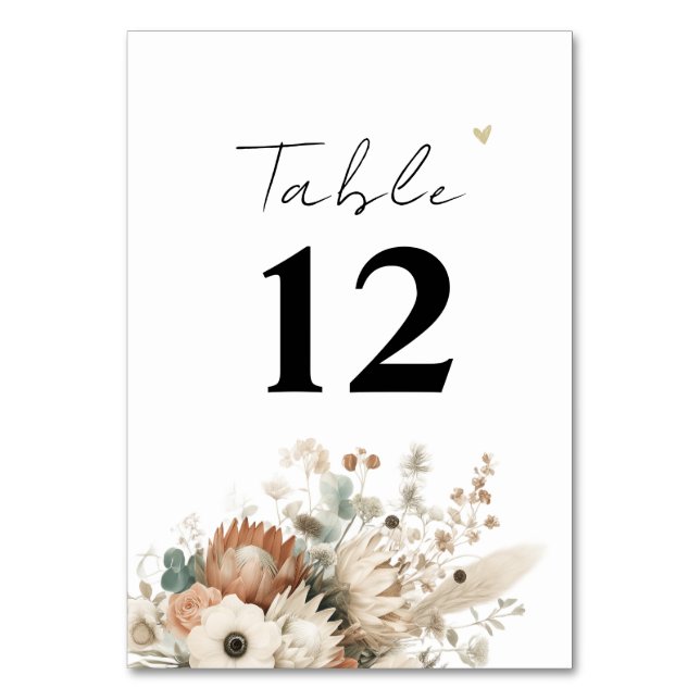 Moderne Terrakotta-Blumen Hochzeit Tischnummer (Vorderseite)
