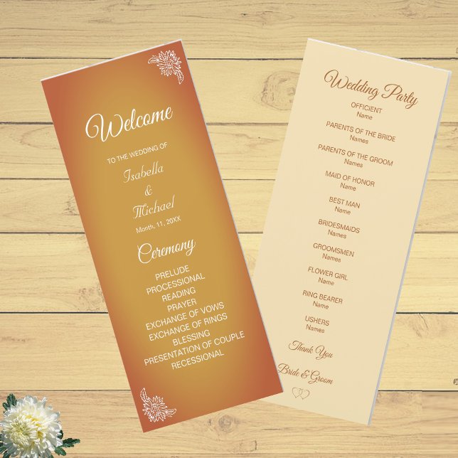 Moderne Terrakotta-Blumen-Hochzeitsprogramm (Von Creator hochgeladen)