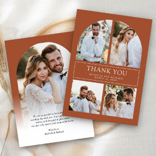 Moderne Terrakotta-Bogen-Foto-Collage-Hochzeit Dankeskarte