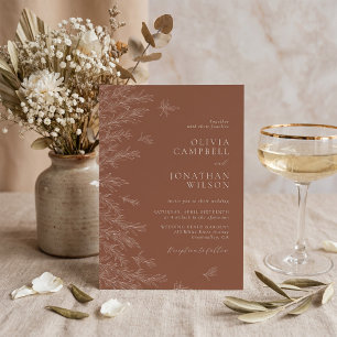 Moderne Terrakotta-Boho-Blätter-Hochzeit Einladung