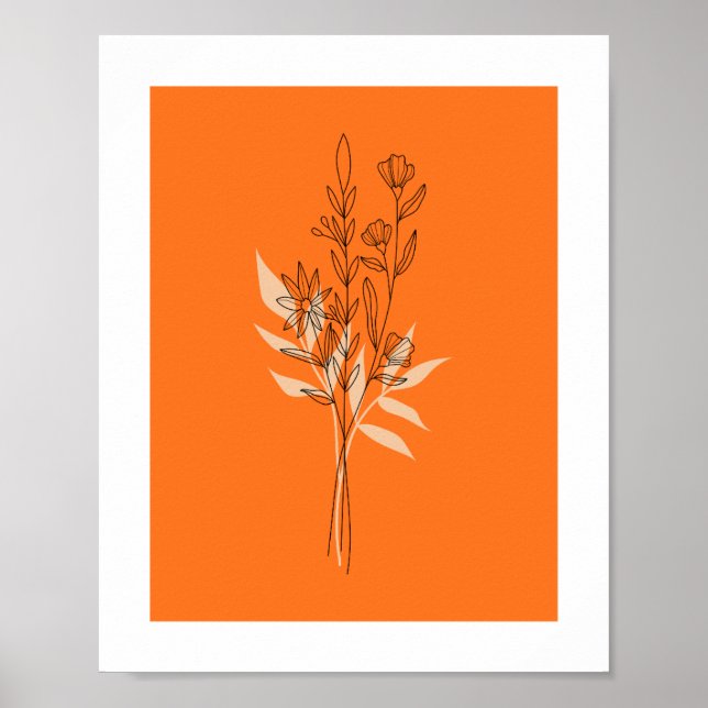 Moderne Terrakotta-Botanik-Linienkunstposter Poster (Vorne)
