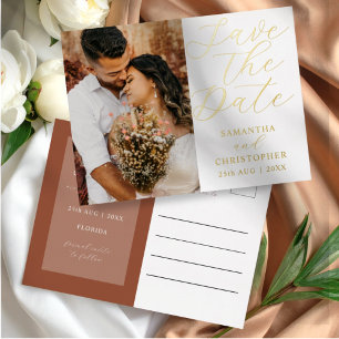 Moderne Terrakotta-Foto-Save-the-Date-Hochzeit Folien Feiertagspostkarte