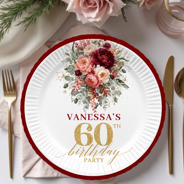 Moderne Terrakotta Gold Blumen 60. Geburtstag Papi Pappteller (Modern Terracotta Gold Floral 60th Birthday Paper Plates

)