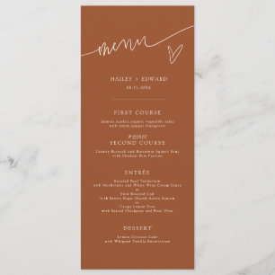 Moderne Terrakotta-Hochzeitsmenükarte mit Schrift Menükarte