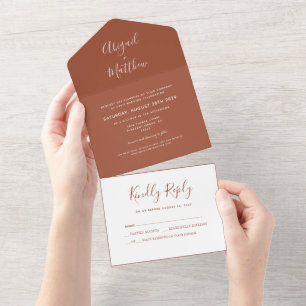 Moderne Terrakotta-Minimalist-Handschrift-Hochzeit All In One Einladung