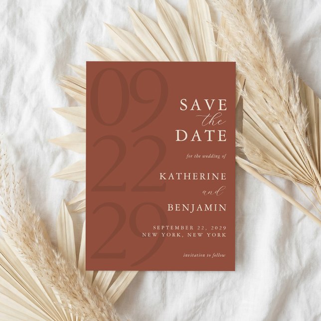 Moderne Terrakotta-Minimalist-Hochzeit Save The Date (Von Creator hochgeladen)