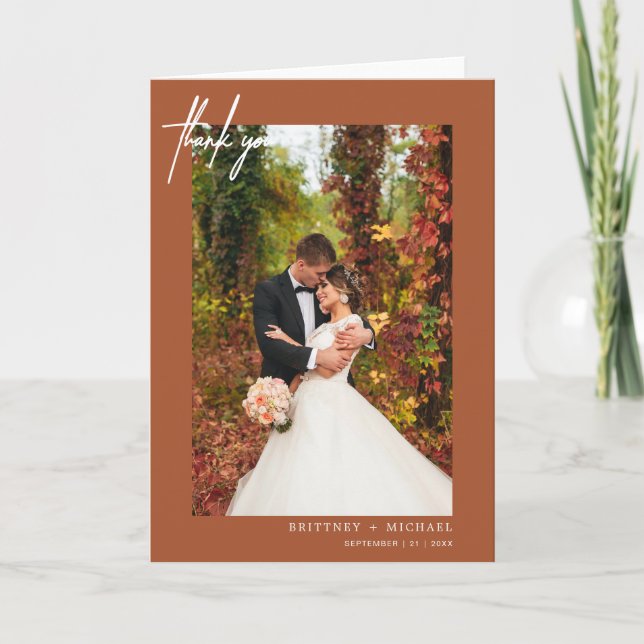 Moderne Terrakotta mit Handschrift Vielen Dank Dankeskarte (Vorderseite)