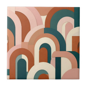 Moderne Terrakotta-Rosa Türkis Geometrischer Bogen Fliese
