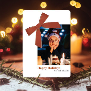 Moderne Terrakotta-Samt-Schleifen-Foto-Weihnachtsk Feiertagskarte