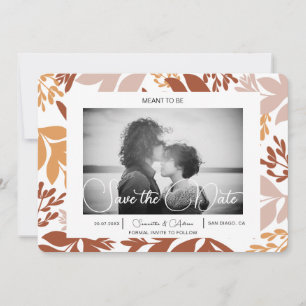 Moderne Terrakotta-Save-the-Date-Karten mit botani Einladung