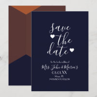 Moderne Terrakotta-Schokoladen-Navy Save-the-Date-