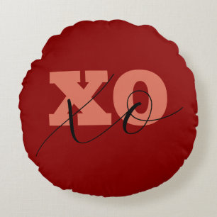 Moderne Terrakotta-Schwarze XOXO Valentinsgeschenk Rundes Kissen