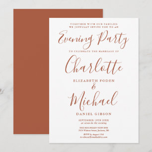 Moderne Terrakotta-Signatur-Hochzeitsabendparty Einladung