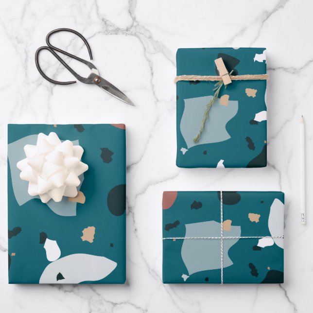 Moderne Terrazzo-Muster – Abstrakte Mittelmeer-Opt Geschenkpapier Set (Vorderseite)