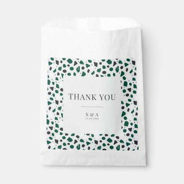 Moderne Terrazzo-Optik in Smaragdgrün & Konfetti Geschenktütchen (Vorderseite)