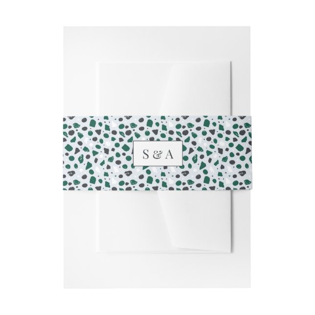 Moderne Terrazzo & Smaragd-Monogramm Einladungsbanderole (Vorderseite Beispiel)