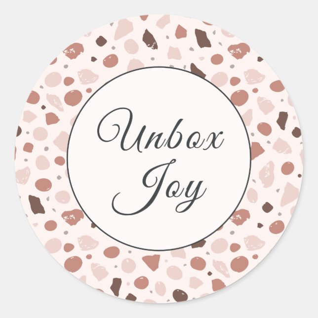 Moderne Terrazzo | Trendige "Unbox Joy" Runder Aufkleber (Vorderseite)