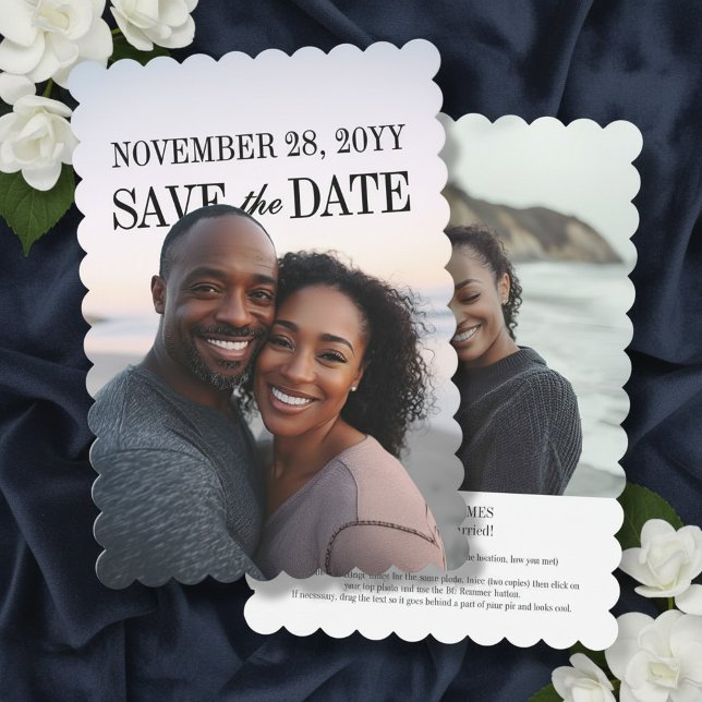 Moderne Textschicht mit gewelltem Rand PhotoPop Save The Date (Wedding Save the Date with photo overlay on the front (instructions on the back) by Darling & May)