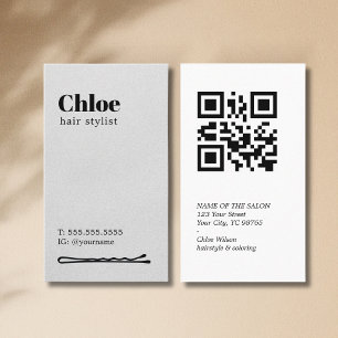 Moderne Textur Graue Haarnadel Salon QR Code Visitenkarte