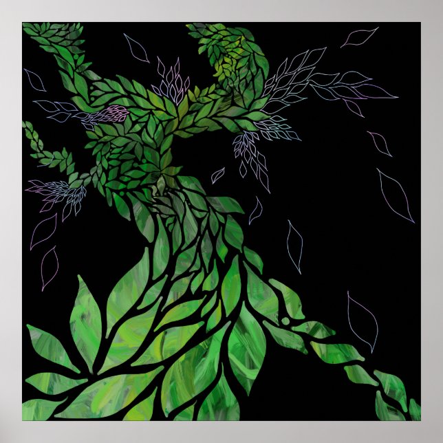 Moderne texturierte Blätter auf abstrakten Baum-Le Poster (Vorne)