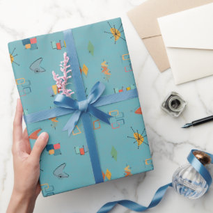 Moderne Texturierte Türkis Mitte des Jahrhunderts Geschenkpapier