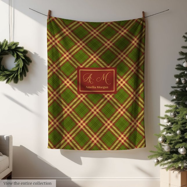 Moderne Thanksgiving Plaid-Decke Monogramm Cozy Fleecedecke (Modern Thanksgiving Plaid Blanket Monogram Cozy)