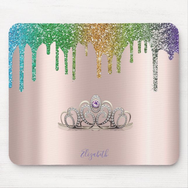 Moderne Tiara Glitzer Tropfens Rose Gold Mousepad (Vorne)