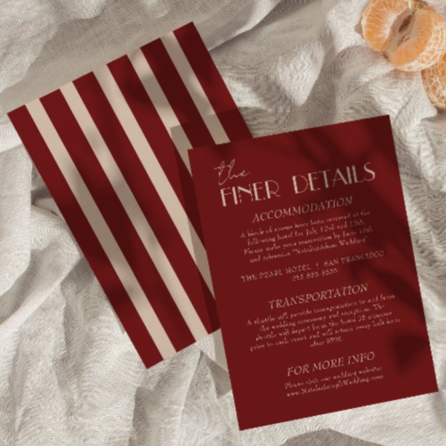 Moderne tiefe Rot Creme klassische fancy Hochzeits Begleitkarte (Von Creator hochgeladen)