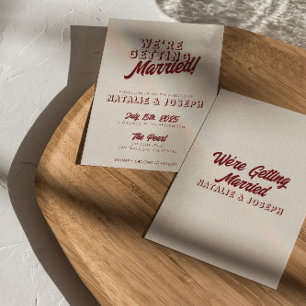 Moderne Tiefrote Retro-Fete Hochzeit Einladung