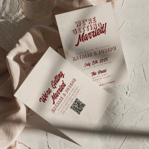Moderne Tiefrote Retro-Fette Einzigartige QR-Code- Einladung