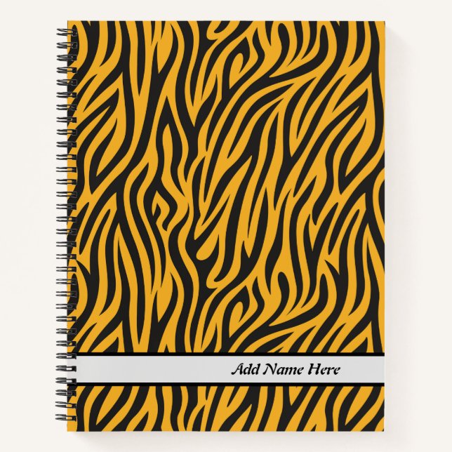 Moderne Tiger Print, benutzerdefinierbarer Name Notizbuch (Vorderseite)