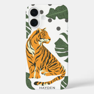 Moderne Tiger und Dschungel Blätter Art Personalis iPhone 16 Hülle