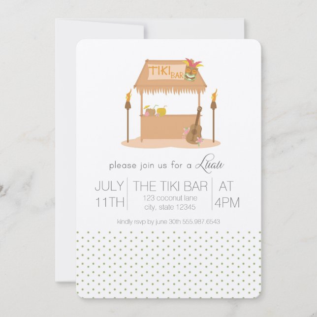 Moderne Tiki Bar Luau Einladung (Vorderseite)
