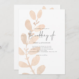 Moderne Tinted Peach Foliage Hochzeit Einladung