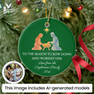 Moderne TIS THE SEASON Familienfoto Weihnachten Keramik Ornament