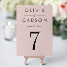 Moderne Tischnummer Blush and Black Wedding