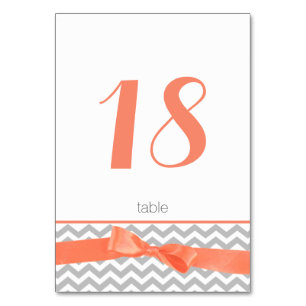 Moderne Tischnummer Card Zigzag und Coral Bow