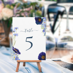 Moderne Tischnummer Hochzeit mit Wildblumen